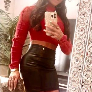 House of CB Tijah Orange Red Mesh Crop Top